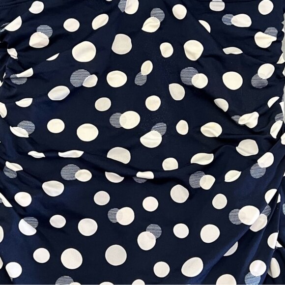 Jantzen Navy Blue & White Polka Dot Strapless Shirred Ruche One Piece Swimsuit 8 - Picture 2 of 4